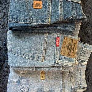 Stack of VINTAGE Blue Men's Jeans